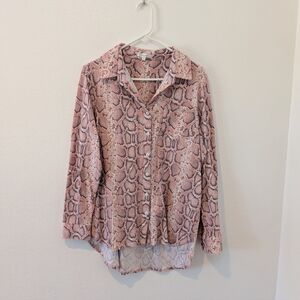Pink Snake Print Long Sleeve Button down